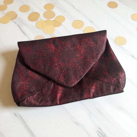 ADOLFO DOMINGUEZ Red Black Snake Print Envelope Clutch Handbag - Picture 1 of 9